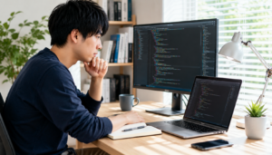 IT・エンジニア就職を目指して学習に取り組む様子