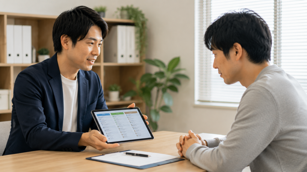 複数の転職エージェントを比較しながら相談する様子